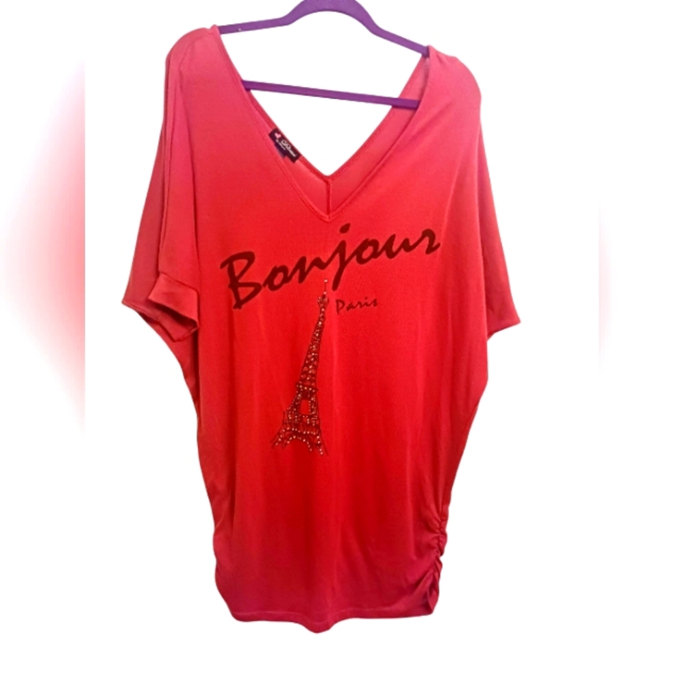 Harvest Orange Bonjour V-Neck Tunic by Delirious w/ Rhinestones Size 2X